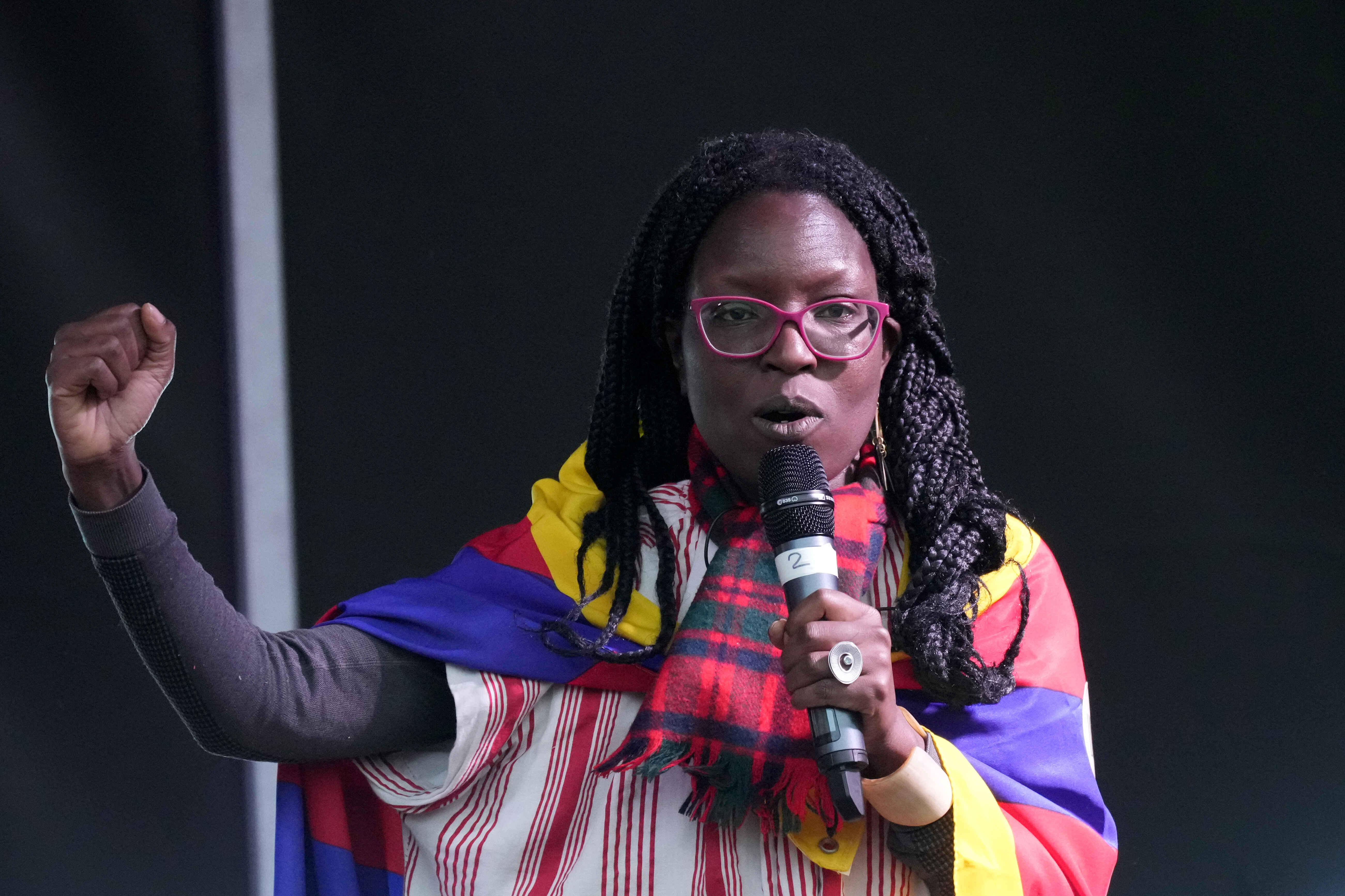 Climate activist Ina-Maria Shikongo speaks during the Fridays For Future march on November 5, 2021 in Glasgow, Scotland.