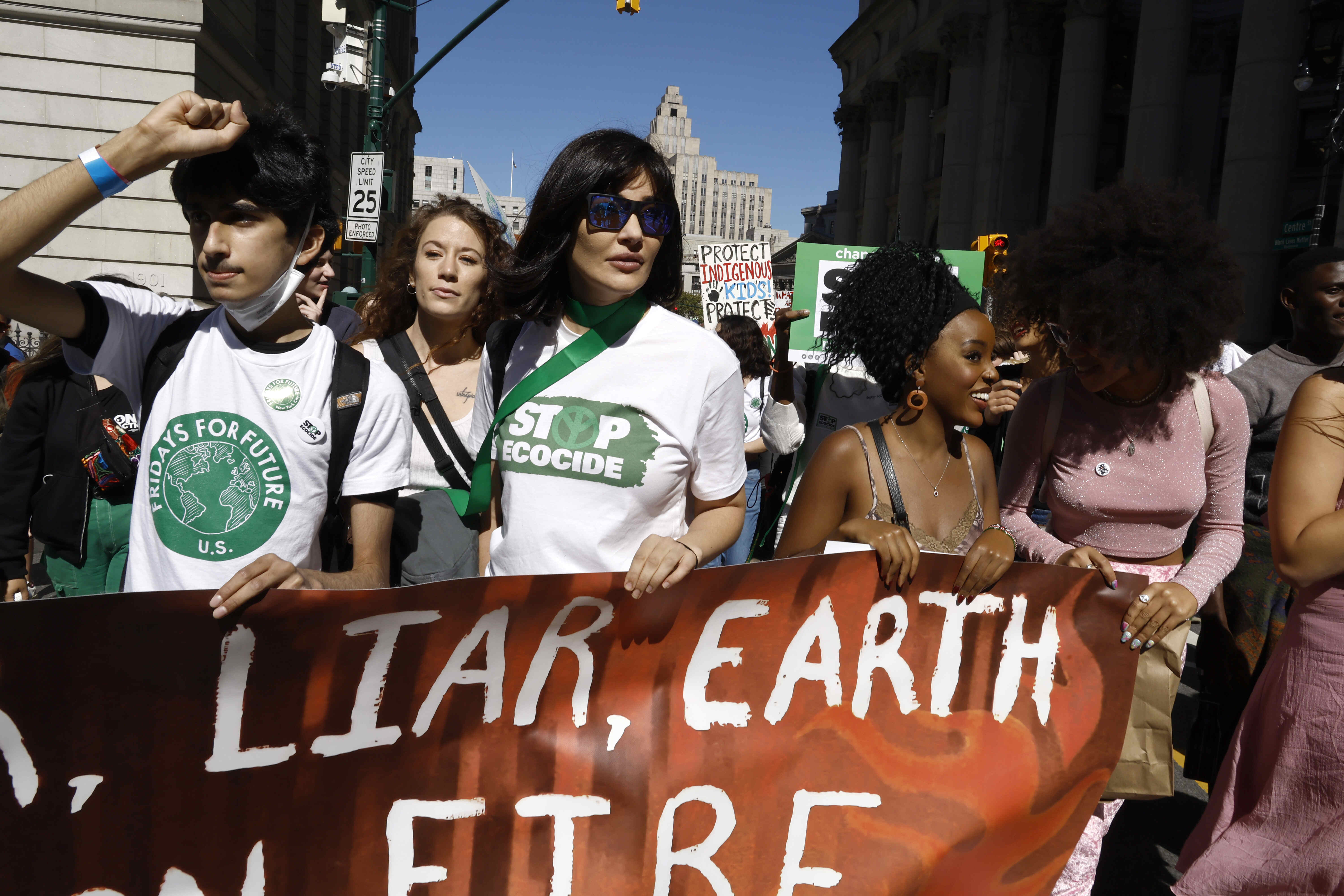 Activists, including Julia Jackson, attend the Fridays For Future NYC climate strike on September 23, 2022, in New York City. 