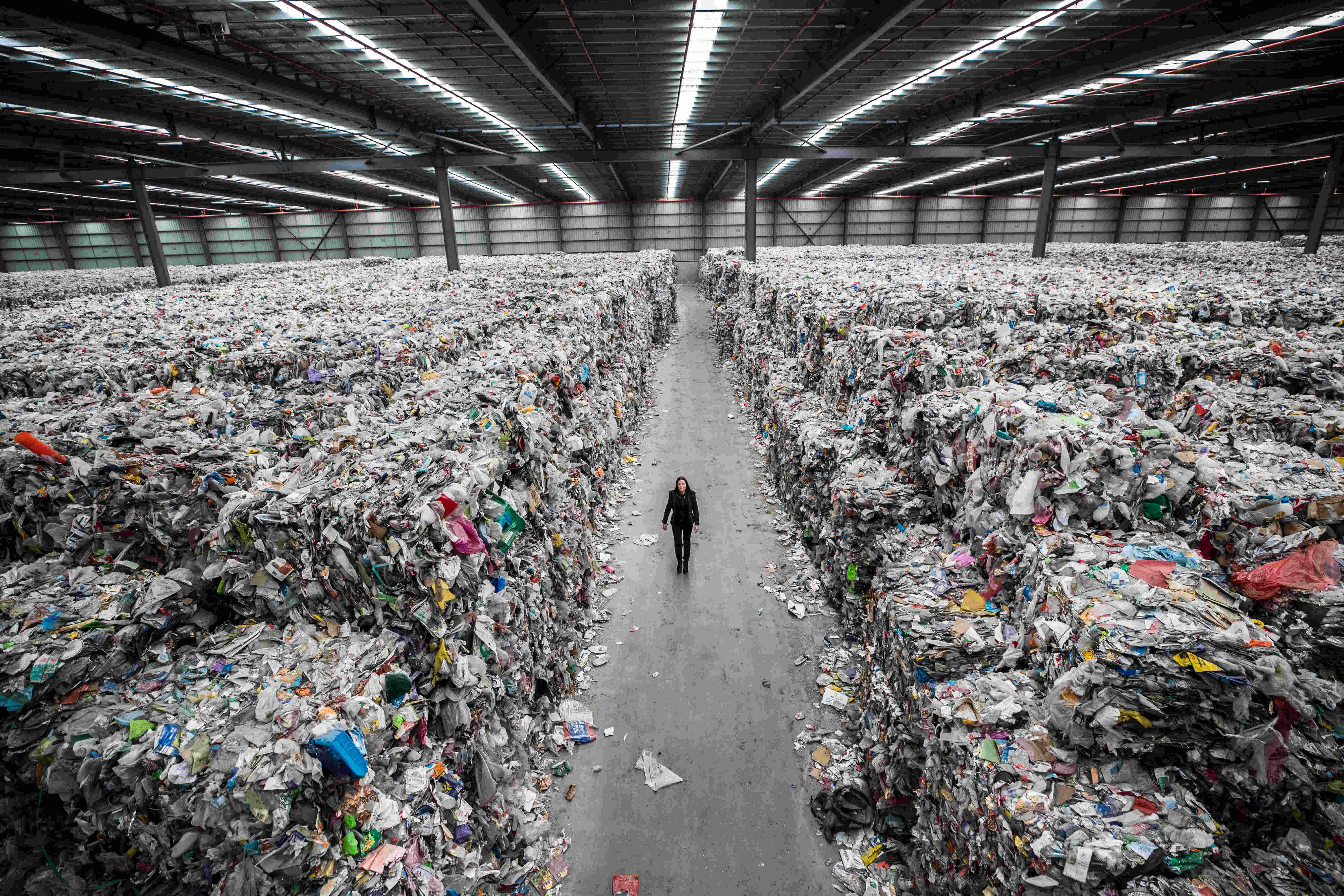 Gigantic wearhouse full of recyclable materials awaiting processing in  Melbourne, Victoria, Australia.