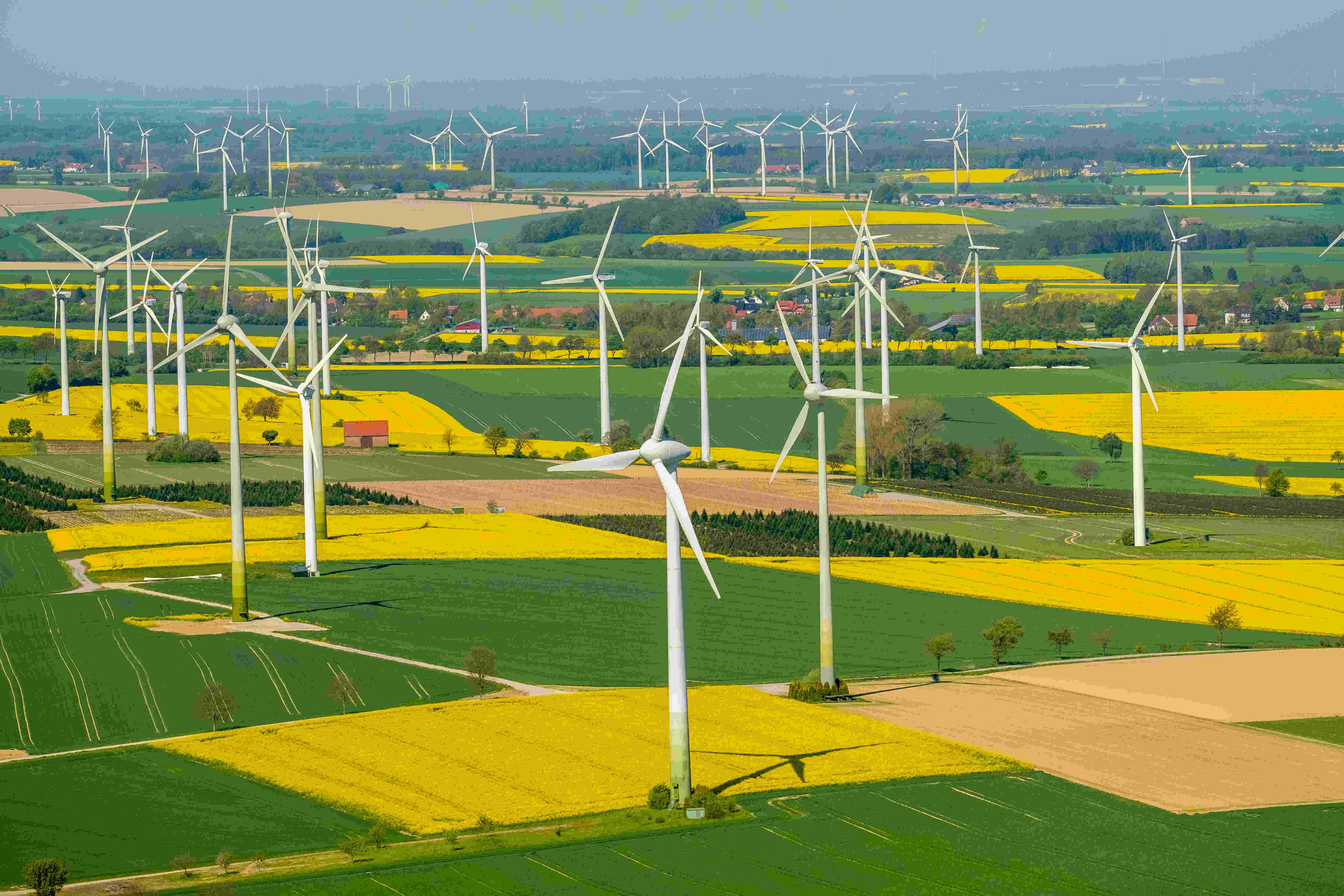 Wind farm between Warstein-Belecke and Anröchte Erwitte, Germany.