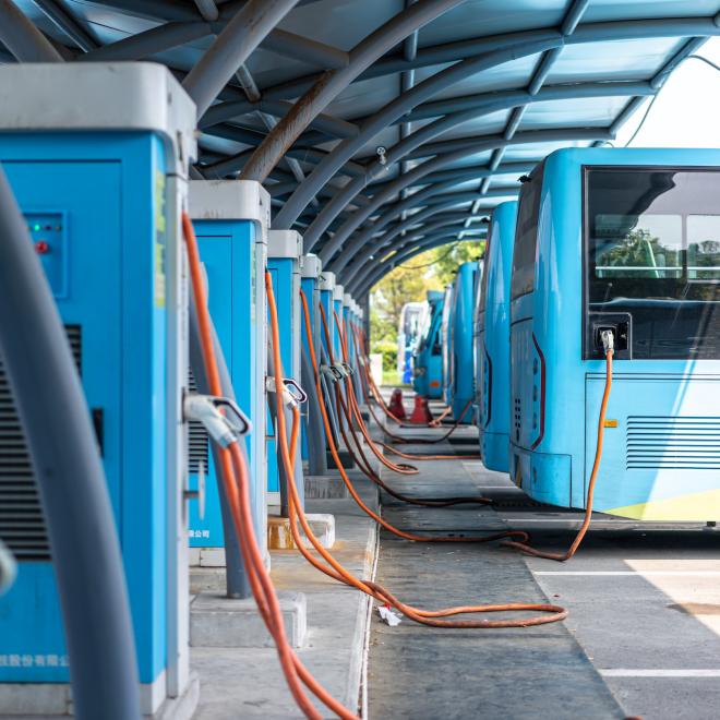 Blue EV Buses Charging