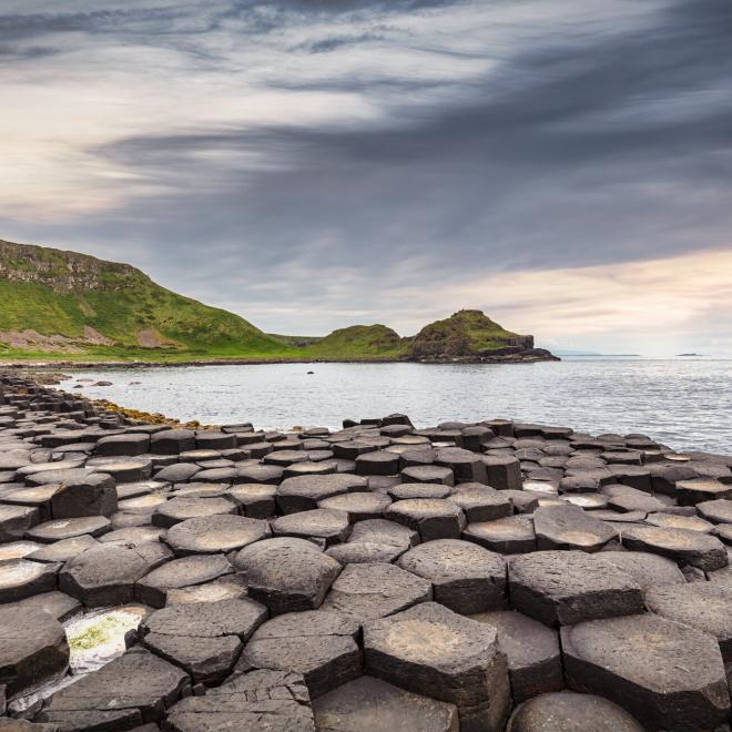Basalt columns by the ocean in Northern Ireland. 