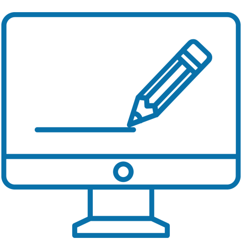 Illustration of a pencil icon on the screen of a computer