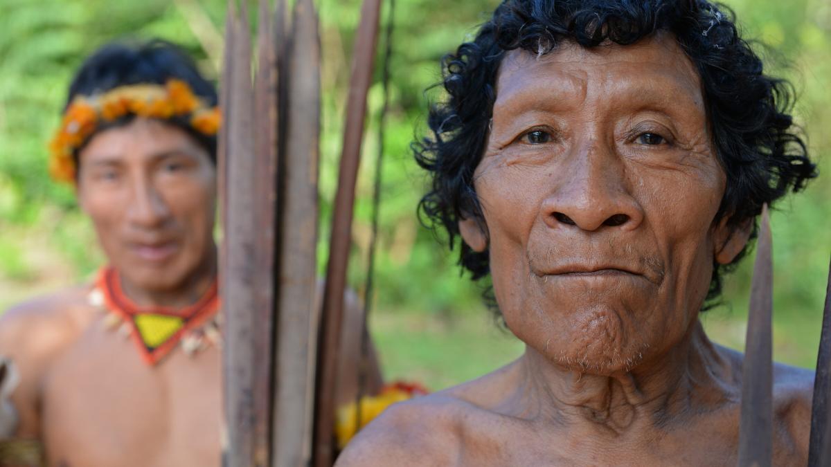 Portrait shot of Awá tribesman in the Caru Indigenous Territory, Brazil.