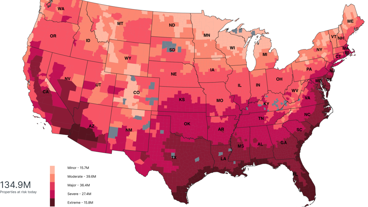 Temperature map of the United States by The First Street Foundation in New York.