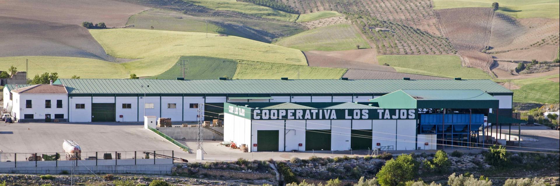 Landscape shot of Los Tajos Cooperative agricultural processing center, in the countryside near Alhama de Granada, Spain.