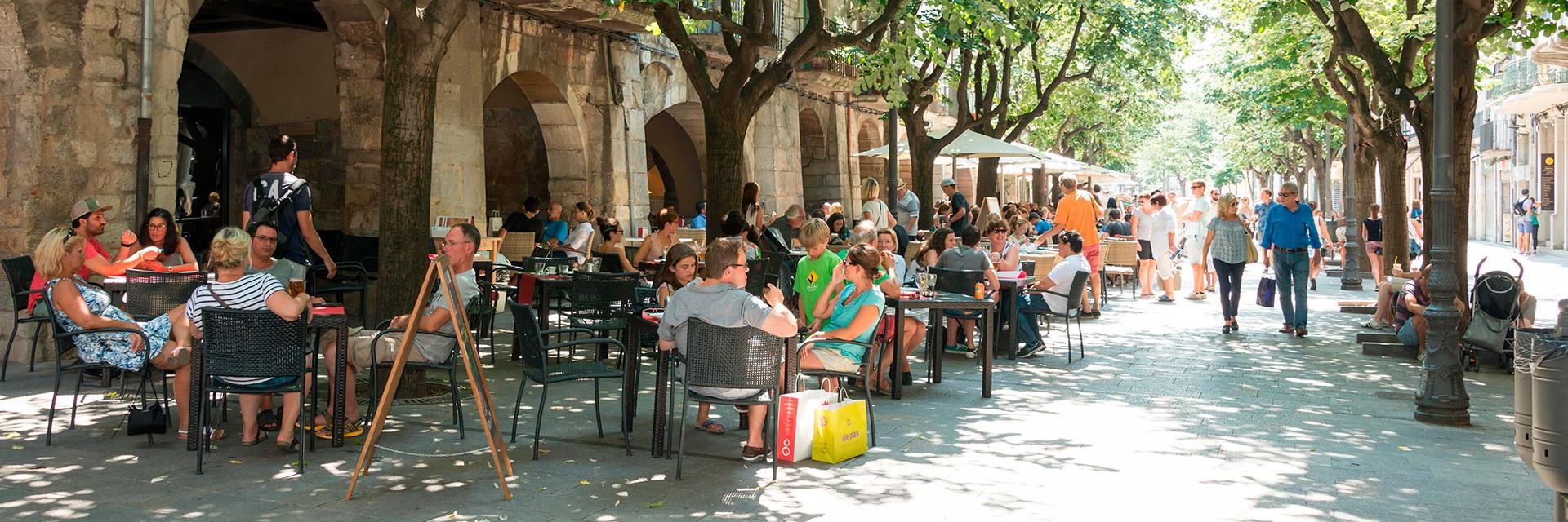 La Rambla de la Llibertat, in the old town of Girona, Catalonia, Spain.